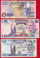  Zambija 3 bankn.: 10-100 kwacha 1988-92 P-26;28;38 