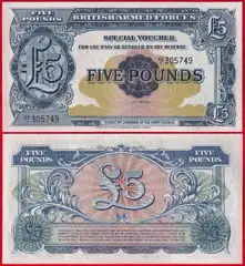  Britų ginkluotosios pajėg. 5 pounds 1948 P-M23 UNC 