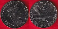 Meno sala 5 pence 2017 km#1580 "M. Shearwater" UNC 