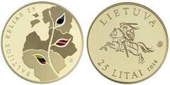  Lietuva 25 litai 2014 "Baltijos kelias" PROOF-LIKE 